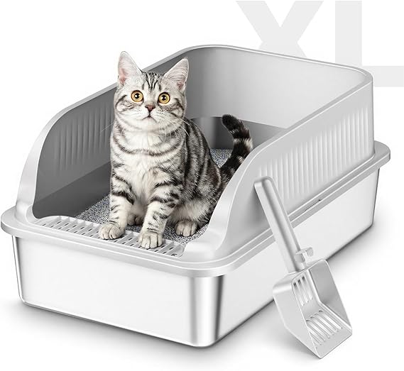 Caja de arena para gatos semicerrada (gris claro, 22.8 pulgadas de largo x 15 pulgadas de ancho x 10.8 pulgadas de alto)