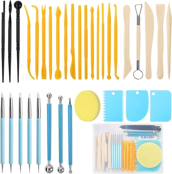 AULEEP Polymer Clay Tools, 35 Pcs Clay Sculpting Tools, Air Dry Clay Tools, Modeling Clay Tools Set, Clay Carving Tools with Storage Case for Pottery Craft, Dotting, Molding, Embossing, Shaping