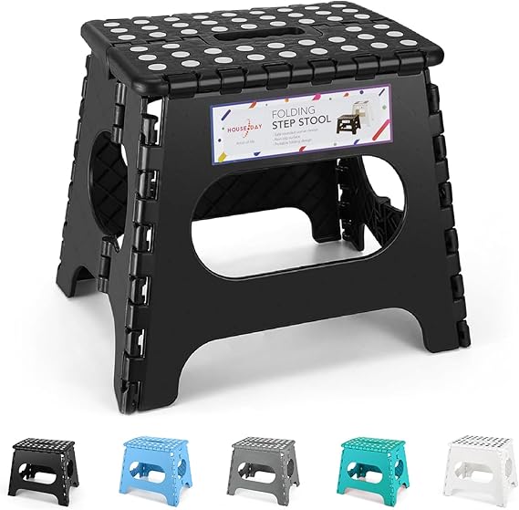 HOUSE DAY Folding Step Stool for Kids and Adult, 11 Inch small stool, Black