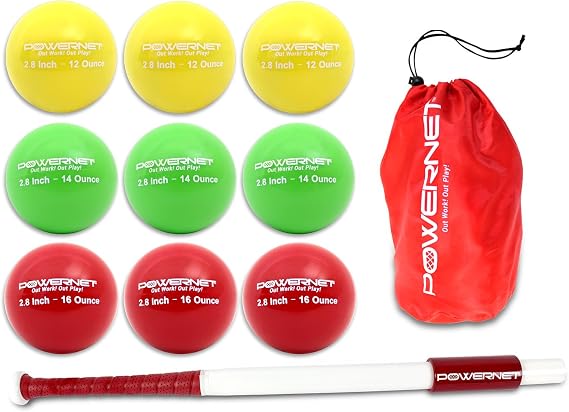 PowerNet スウィートスポットトレーニングバット+野球 2.8インチ プログレッシブウェイトボール9個セット フォロースルーとフォームに集中 筋力と筋肉の構築 視覚と手の協調性の向上 34" 32 oz Bat + 2.8" Balls LITE 9 Pk