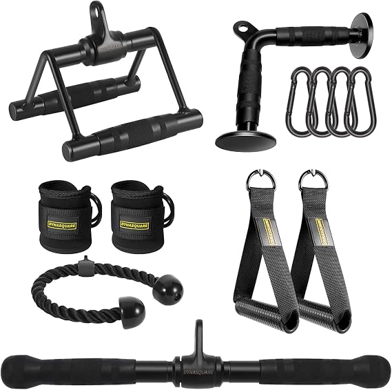 Cable Machine Attachments Set Combo, Heavy Duty Solid Steel LAT Pulldown Attachments with Exercise Handles & Ankle Straps, Home Gym Machine Accessories