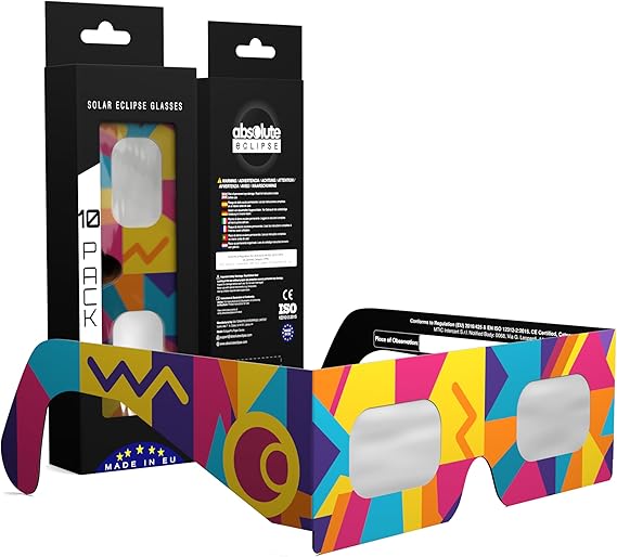 Solar Eclipse Glasses ISO 12312-2 & CE Certified – Safe Solar Viewing for Direct Sun & August 2026 Eclipse | Paper Cardboard Frame, Made in EU | For Kids & Adults