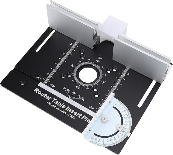 Aluminum Alloy Router Table Insert Plate, Woodworking Flip Board with Miter Guide for Slotting, Trimming Bench, MM Inch Scales