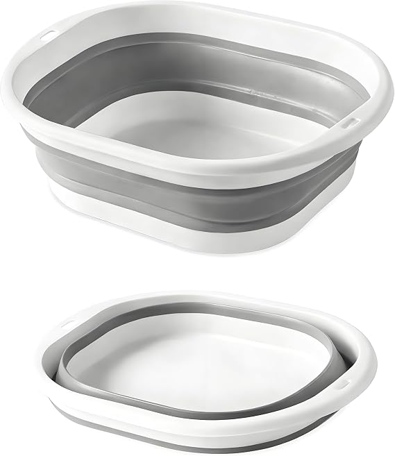 Thickened Collapsible Washing Up Bowl, Portable Folding Wash Basin with Handles, Space Saving Camping Sink Multipurpose for Camping, Caravan, Kitchen & Travel(Gary, 5L)