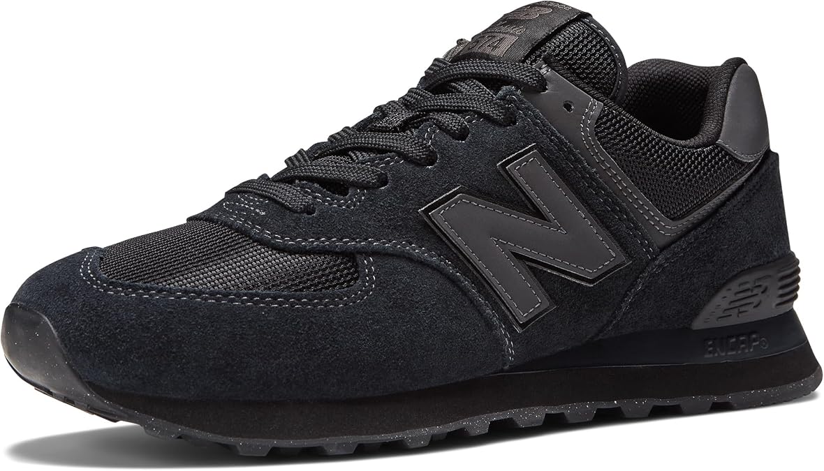 New Balance Mens Nb 574 Sneakers, Triple Black Eve Dark, 9 UK | Suede/Mesh
