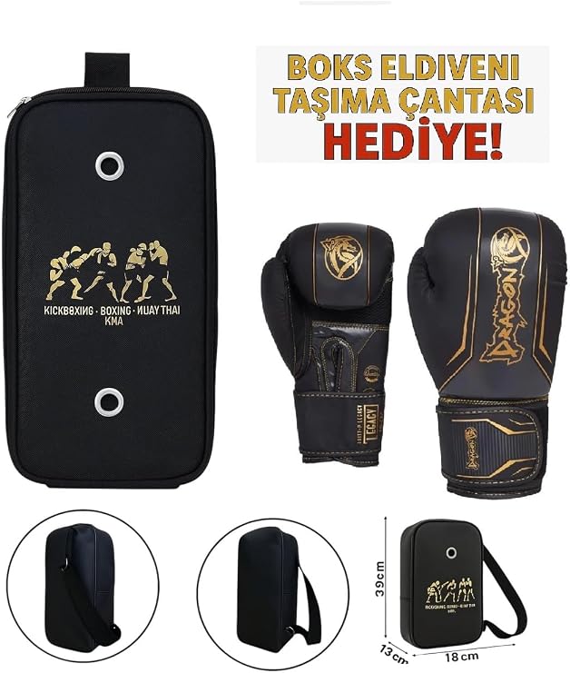 Dragon Do Legacy Kick Boks Eldiveni Muay Thai Ve Eldiven Taşıma Çantalı Siyah 14 Oz