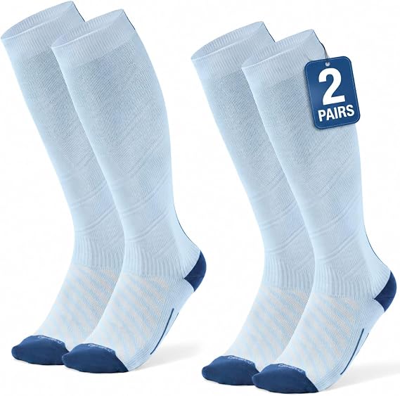 CAMBIVO 2 Pairs Compression Socks for Women & Men, 15-20mmHg Flight Socks