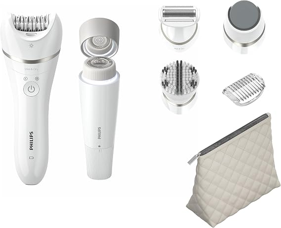 Philips Beauty Set 9000 Series - All-in-One Body Face and Foot Set, Electric Cordless Hair Remover, Use on Wet or Dry Skin, 6 Accessories, BRE770/92
