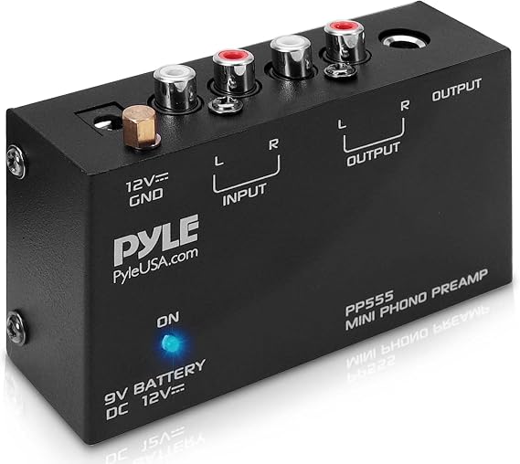 Pyle Phono Turntable Preamp – Cell & Adaptor Powered, Compact Black
