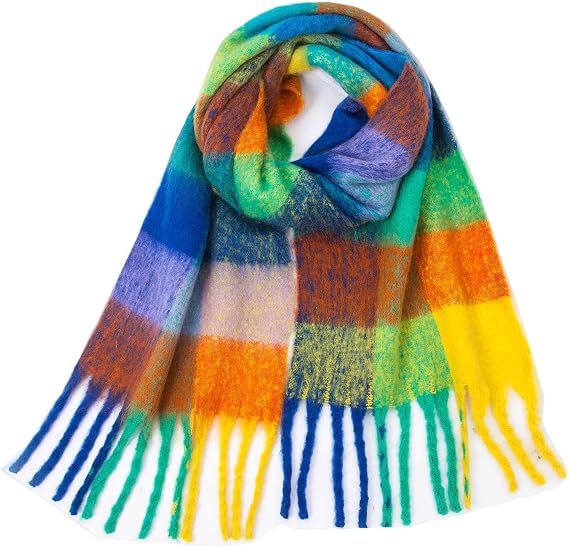 Loop yarn thickened shawl imitation mohair beard seven blue and women's scarf - soft cashmere with tassels, warm and