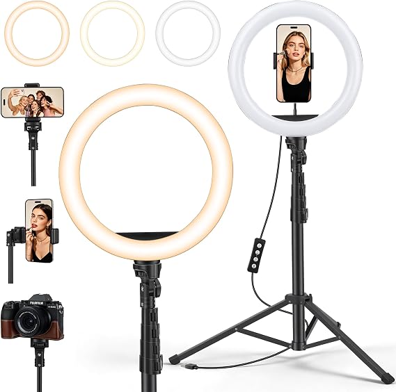 Ring Light with Tripod Stand & Phone Holder Tall 160cm/63" Selfie Ring Light With 3 Light Modes & 10 Brightness Levels for Makeup,TikTok,Youtube,Video,Live Streaming