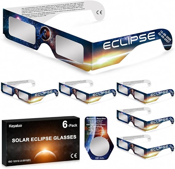 6/12 Solar Eclipse Glasses,EN ISO 12312-2:2015(E) & CE Certified,AAS Approved 2026,Solar Eclipse Glasses for Direct Sun Viewing