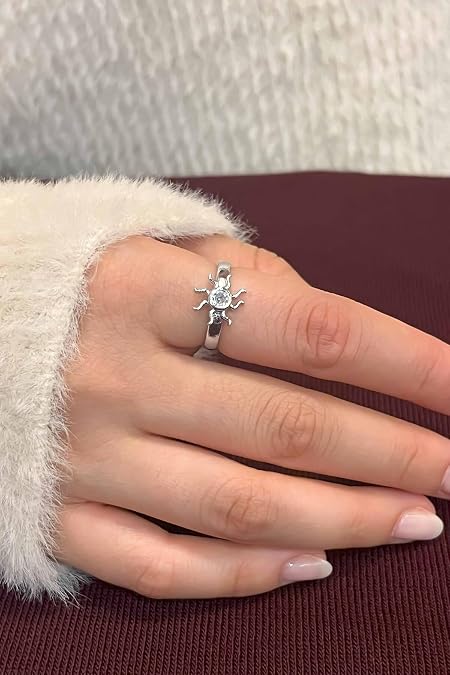 Trend Collection Güneş Model Ayarlanabilir Gümüş Kaplama Kadın Yüzük,Gümüş Tek Ebat