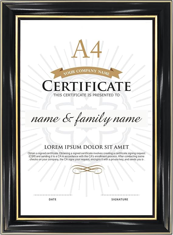 GraduationMall A4 Certificate Frame Diploma Frame Document Picture Holder Solid Wood Real Glass for Wall Tabletop Display Black