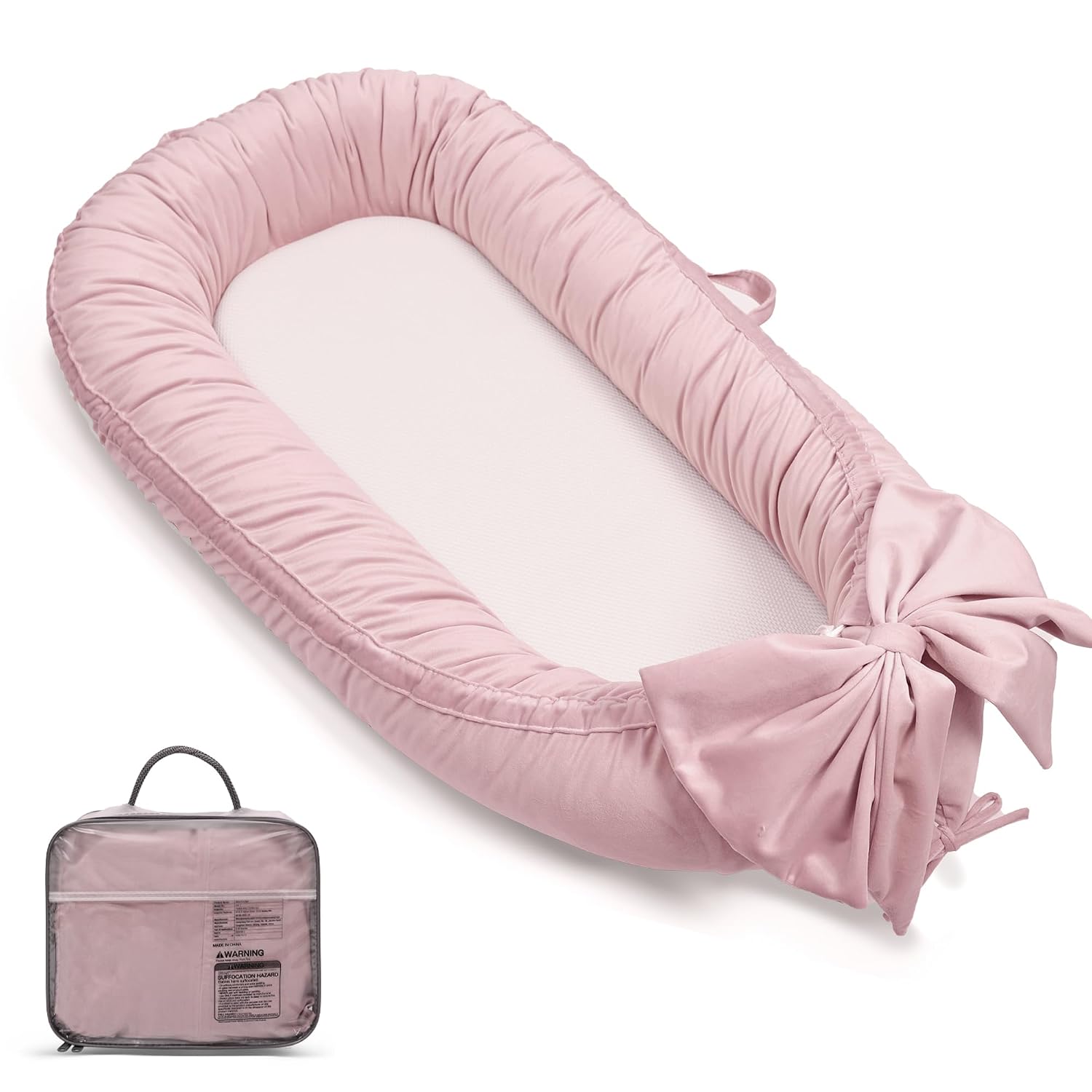 EAQ Baby Nest Cot Bumper Baby Soft Breathable Baby Bed for Newborn Gift Baby First Equipment Newborn (Light Pink)