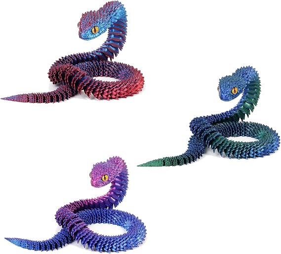 3 PCS 3D Printed Snake, Flexible 3D Snake Figurines, Home Office Desktop Art Decoration for Adults