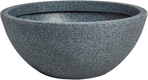 Muddy Hands Decorative Stone Effect Round Plastic Planter Bowl Indoor Home Outdoor Garden Flower Herb Tree Ornamental Plant Pot Water Feature (Ash, Bowl)