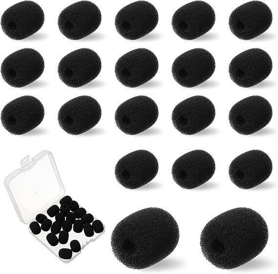 20 Pack Headset Microphone Covers Foam, 2 X 1.5cm Inch Mini Lapel Mic Covers, Soft Microphone Windscreen for Headset Lavalier Microphones Noise Reduction (Black, Boxed)