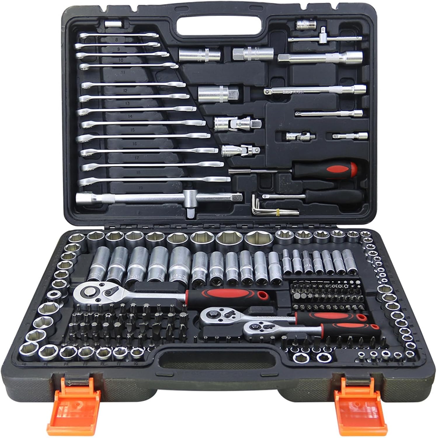 Anttyscar 216PCS Socket Set - 12, 14, 38 Professional Toolbox, 24 Tooth Ratchet Repair Tools, Socket and Spanner Set, Quick Release Reversible Ratchet for Auto Repairing and Household