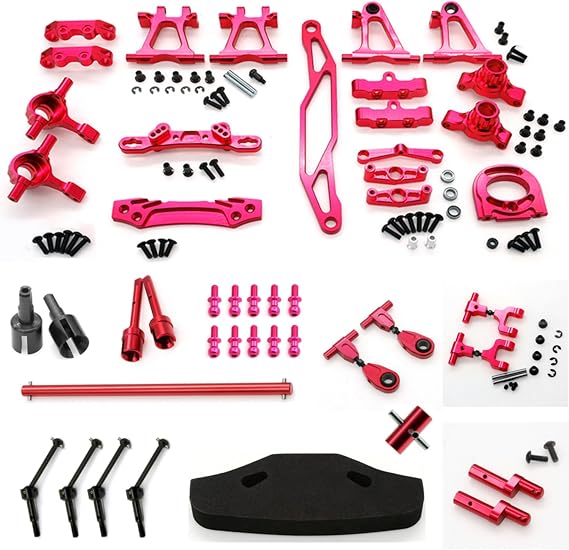 TT-02 Full Set Upgrade Kit Metal Swing Arm Steering Cup CVD Bumper Motor Base Compatible With Tamiya TT02 Upgrade Part 1/10 RC Rally On Road Racing Car (Red 21PCS)