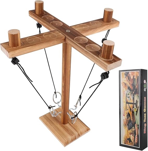 Ring Toss Game Hook and Ring for Kids Adults, Wooden Handmade Drinking Games with Shot Ladder, Outdoor Indoor Loop Throwing Hooks Party Decoration for Yard Games, pub, Family,
