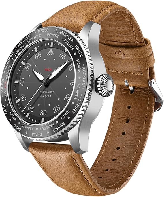 North Edge Mach Men's Solar Powered Pilot Watch 50M Chronograph Night Lasting Up to 180 Days Solar Watch for Adventure Enthusiasts, Hardened Mineral Glass Strap