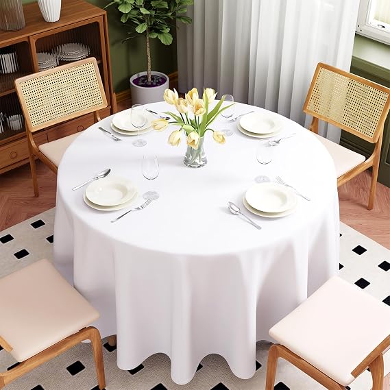 White Round Table Cloths 230cm/90Inch, Washable Polyester Tablecloth