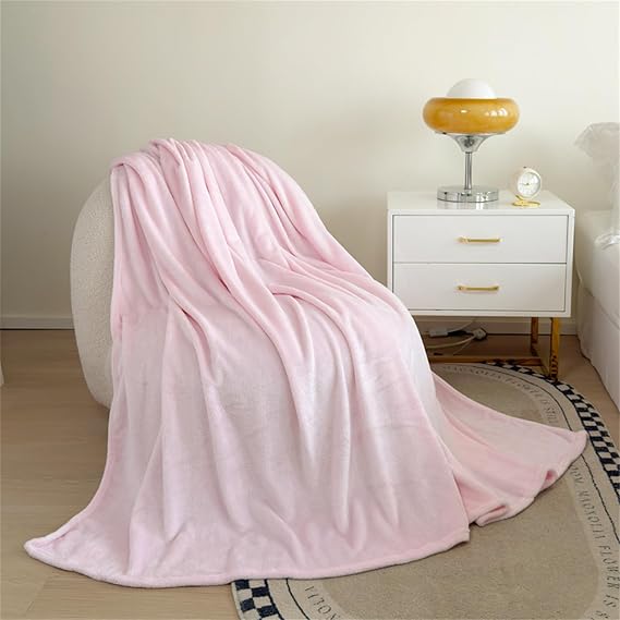 Single/Double/King Size Flannel Blanket, Gentle Colorful Winter Fleece Blanket and Throws for Sofa Beds, Soft Cozy Fluffy Warm Sofa Throw, Bedding for Bedroom Couch (Pink,70x100cm)