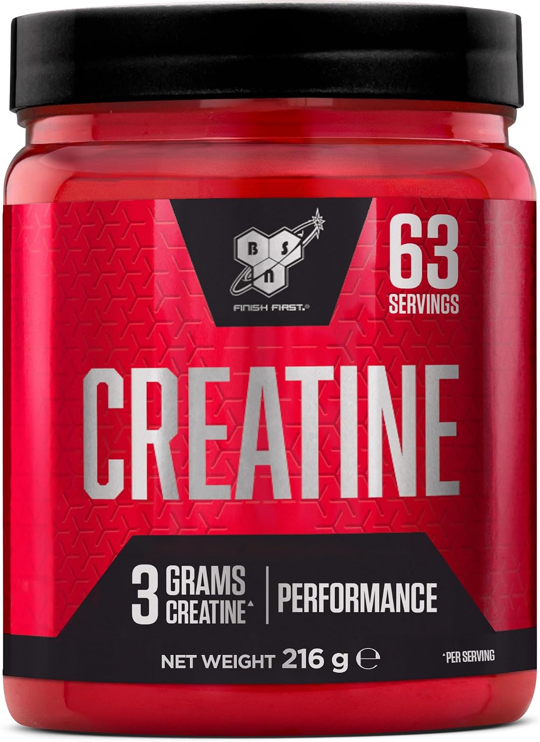 BSN DNA Creatine Monohydrate Powder, Sports Nutrition Pre Workout and Post Workout Supplement, to support and performance, Unflavoured, 216 g, 63 Servings