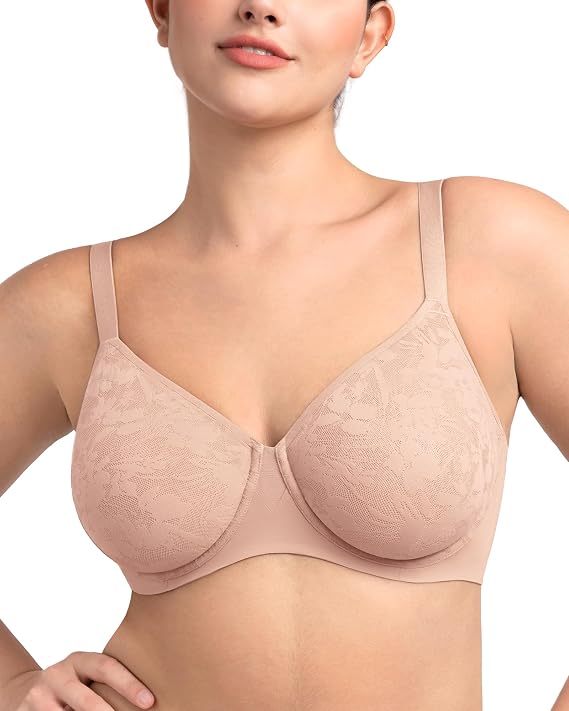 Hsia ミニマイザーブラ 女性用 フルカバー シームレス レース 裏地なし リフトブラ, ダークピンク, 36ddd