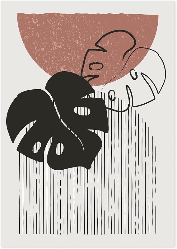 Monstera Abstract Poster, Scandi Minimalist Boho Print, Modern Art Bauhaus, Archival Matte, A4 (Print Only) - 29.7x21cm