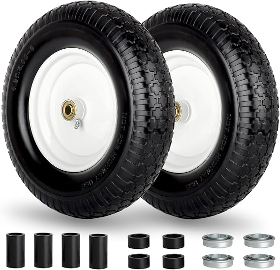 GICOOL 16" 4.80/4.00-8" Flat Free Solid Wheelbarrow Tire and wheel 2 Pack