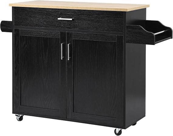 Kitchen Island Cart, Rolling Storage Serving Trolley with Large Drawer, Adjustable Shelf and Towel Rack, Utility Storage Cabinet Unit for Dining Room