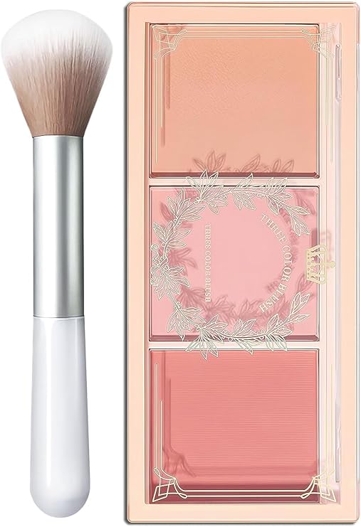 Blushers for Cheeks Make Up, Three Color Blush 3-in-1 Matte Powder Blusher Set, Long-Lasting Blusher Palette, Highly Pigmented Makeup Powder for Cheeks, Natural & Brightened Skin, with Brush