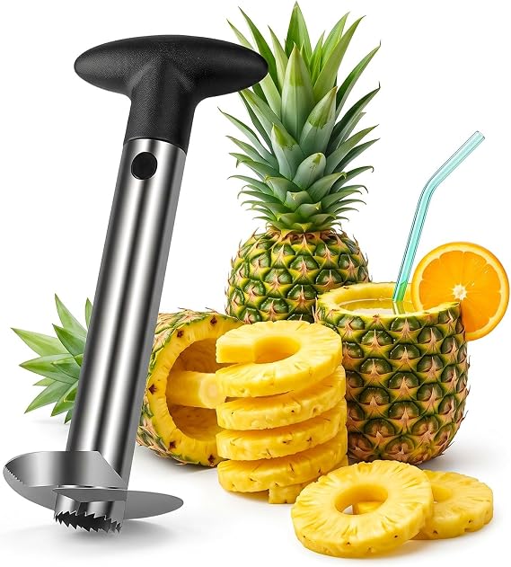 Flexzion Pineapple Corer Slicer Peeler, Stainless Steel Eye Remover Decorer Wedger Cutter, Spiral Cutting Tools with Metal Blade, Non-Slip Grip for Fruit Rings, Home Kitchen Restaurant Chef Use