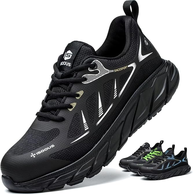 ISOOUS Safety Shoes Men's Lightweight Work Shoes Women with Steel Toe Cap Sporty Non-Slip Breathable Protective Shoes