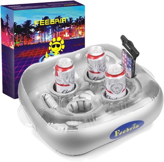 Inflatable Pool Cup Holder - Floating with 4 Slots for Bottles, Glasses, Phones