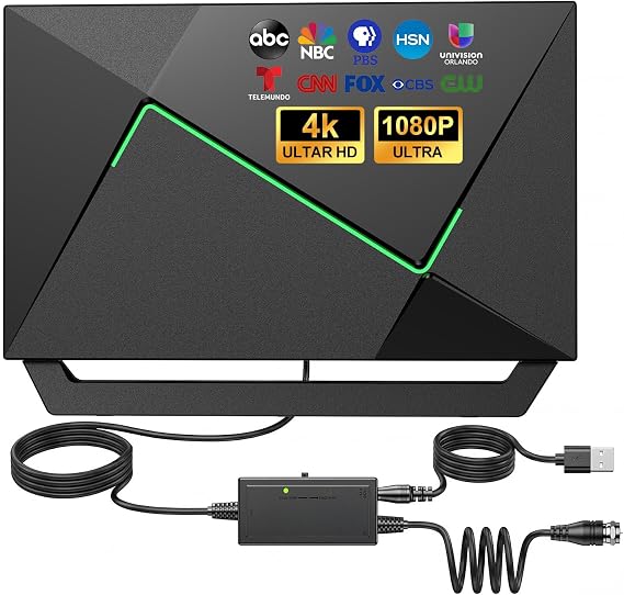 2026 アップグレード版 テレビアンテナ スマートTV屋内/屋外用 増幅HDデジタルアンテナ 無料のローカルチャンネル用 長距離受信 シグナルブースター付き 4K 1080p対応 16.6フィートケーブル&マグネットベース