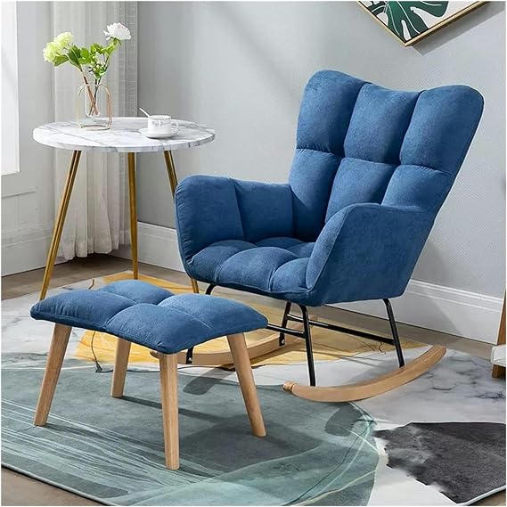 Teddy Rocking Chair Nursery Glider Rocker Rocking Accent Armchair Upholstered Rocking Chairs With High Backrest And Armrests Small Glider Chair For Living Room,Blue