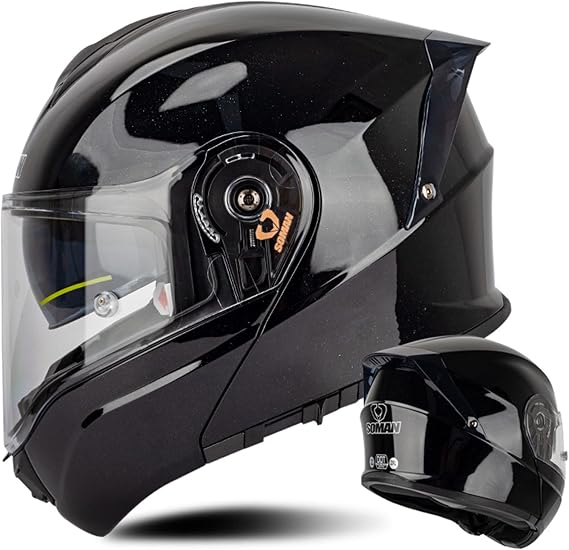 Motorcycle Helmet with Built-in Bluetooth Headphone Slot Flip-up Motorcycle Modular Helmet with Double Visor DOT/ECE Approved Motorbike Modular Full Face Crash Helmet For Men Women,Black-4XL(67~68cm)