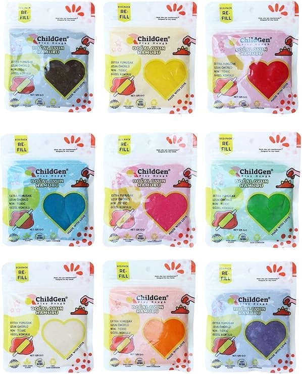 Doğal Oyun Hamuru - 9’lu 9x125 Gram Vakumlu Kartuş Paket - (ecopack-refill)