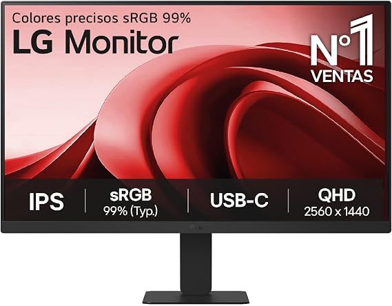 LG 24U631A-B Desktop PC Monitor 24 IPS Panel QHD Resolution (2560 x 1440) 5ms 100Hz HDR 10 sRGB 99% (CIE1931) Tilt HDMI 2.0 USB-C (15W)