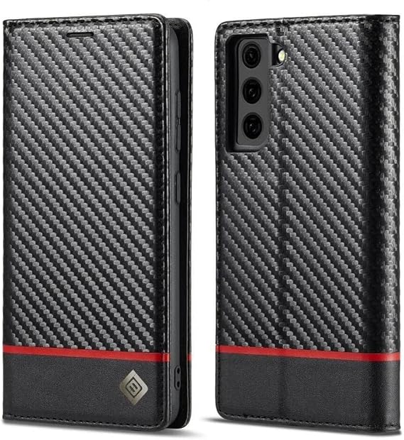Generic case Compatible with Samsung Galaxy A16 5G (Color : Black- Lines) Carbon Fiber flip Case Leather Wallet Cover