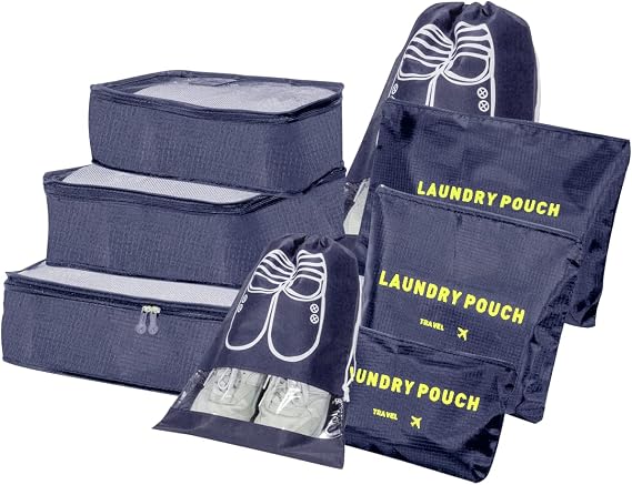 BillyBath Suitcase Organiser Travel Garment Bags, 8-in-1 Case Organiser Set, Packing Cubes, Suitcase Organiser, Packing Bags, Travel Luggage, for Clothes, Shoes, Underwear, Cosmetics