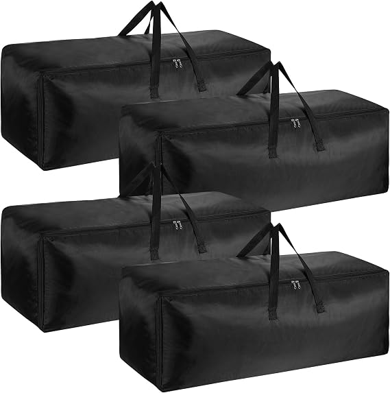 4 Pack 130L Large Travel Duffle Bags, Water Resistant Heavy Duty Foldable Sports Duffel with Metal Zippers for Camping Moving, 1680D Oxford Cloth Luggage Holdall 101x36x36cm Black (101cm 130L)