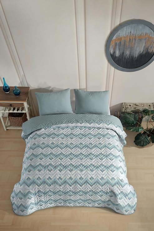 Formeya Single Pattern Quilted Double Sided Colored Pique Bedspread Set 160x230 cm (Sheetless) (Green)
