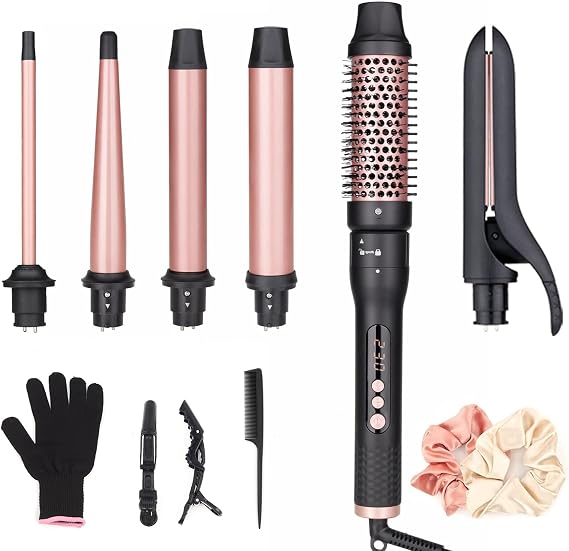 UNOBEY 6 in 1 Curling Iron Wand Set with Curling Iron Brush Interchangeable