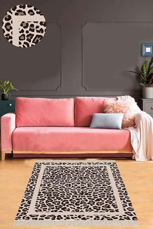 Ontheclouds Leopar Desenli Dijital Baskı Yıkanabilir Kaymaz Taban Modern Salon Halısı Yolluk, 80 x 150 MEG830A