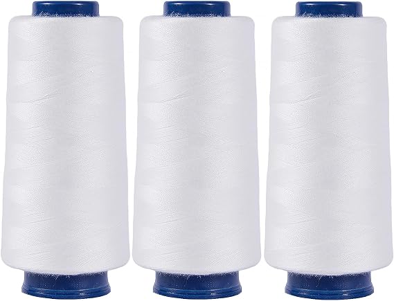 Larger Serger Thread Cones 3 Rolls, 3000 Yards Each Roll Diameter 2.13" Height 4.37" Polyester Pagoda Yarns Sewing Thread Spools 40S/2 for Overlock Quilting (CR016 white3)