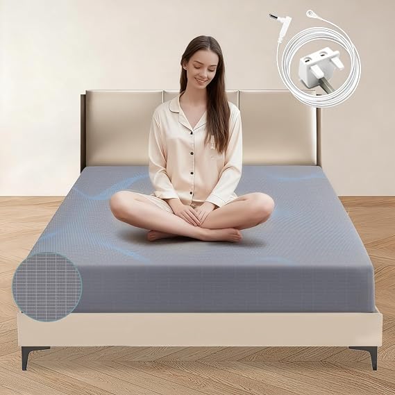 Grounding Bed Sheet Grounding sheet With 10% Silver Fiber & 90% Organic Cotton Natural Wellness And Healthy Earth Energy Mat Grey 150x200+35cm